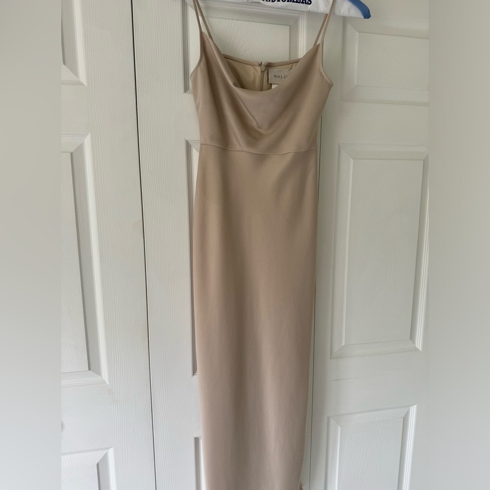 BHLDN Cali Satin Cowl-neck midi dress